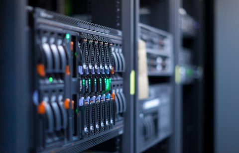 Network servers in a data center. Swallow depth of Field